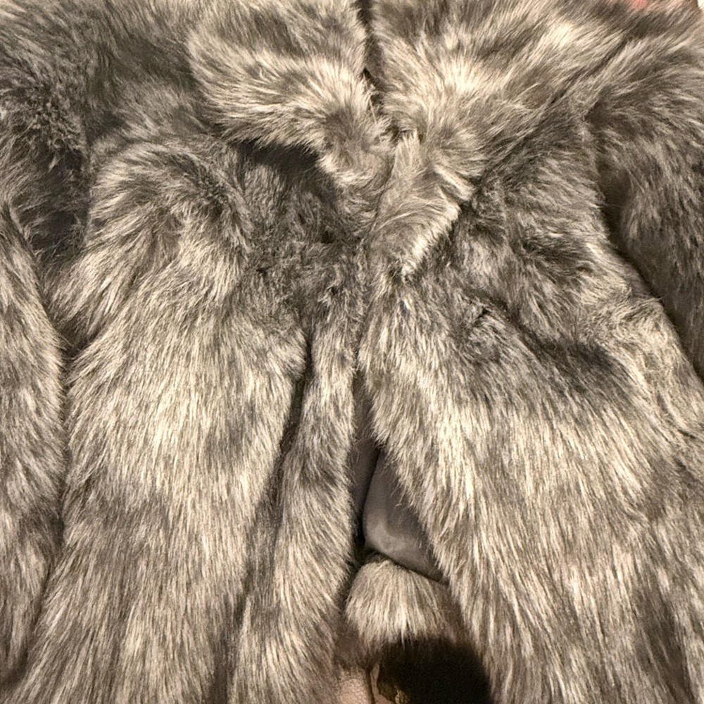Luxurious Gray Faux Fur Coat